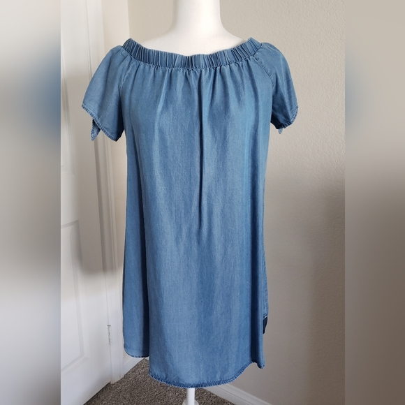 BLACK LABEL C'EST TOI SOF BLUE TENCEL OFF THE SHOULDER DRESS SIZE S - Picture 3 of 7